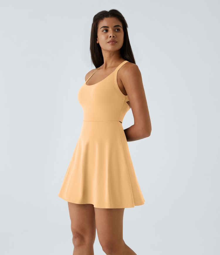 SoftlyZero™ Airy Backless Twisted Flare Low Support Dance Active Dress-Longer Length-Easy Peezy Edition A-C Cups