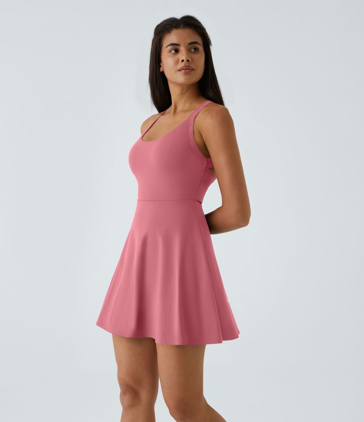 SoftlyZero™ Airy Backless Twisted Flare Low Support Dance Active Dress-Longer Length-Easy Peezy Edition A-C Cups