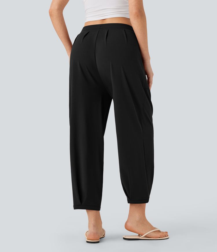 Mid Rise Drawstring Casual Tapered Trousers with Pockets Mid Rise Drawstring Casual Tapered Trousers with Pockets
