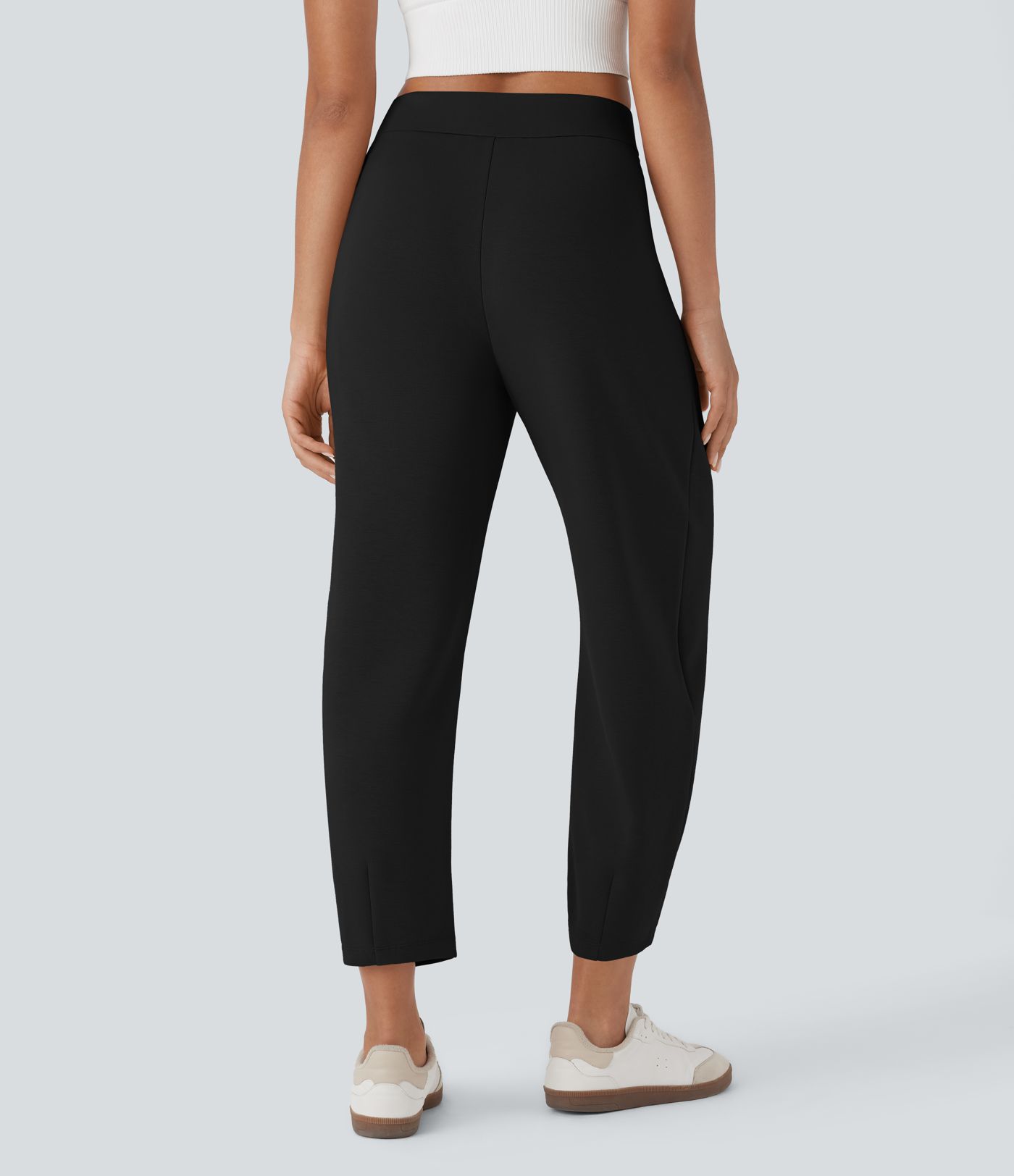 High Waisted Barrel Leg Casual Trousers with Pockets