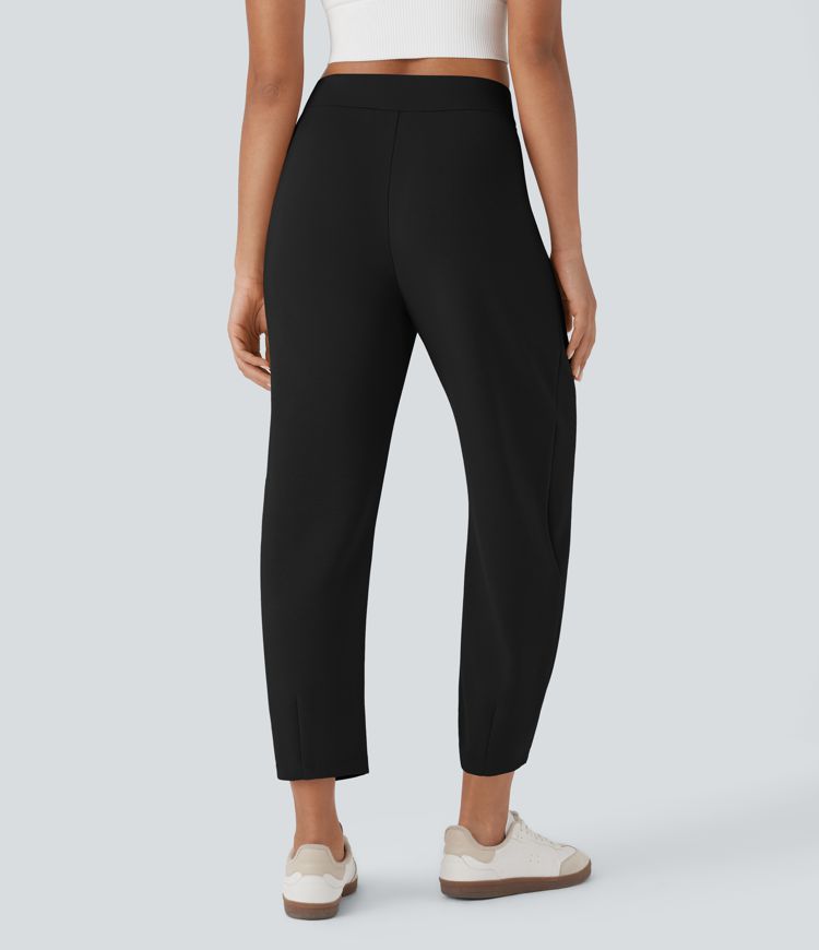 High Waisted Barrel Leg Casual Trousers with Pockets