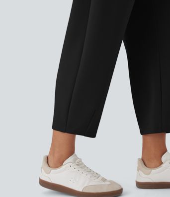 High Waisted Barrel Leg Casual Trousers with Pockets