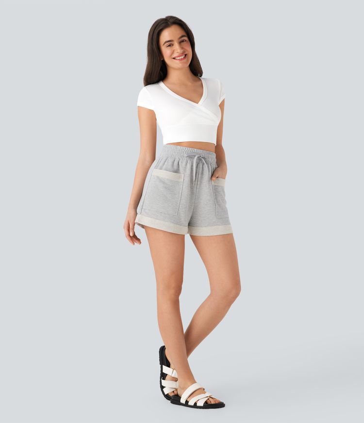 Mid Rise Drawstring Casual Shorts with Pockets