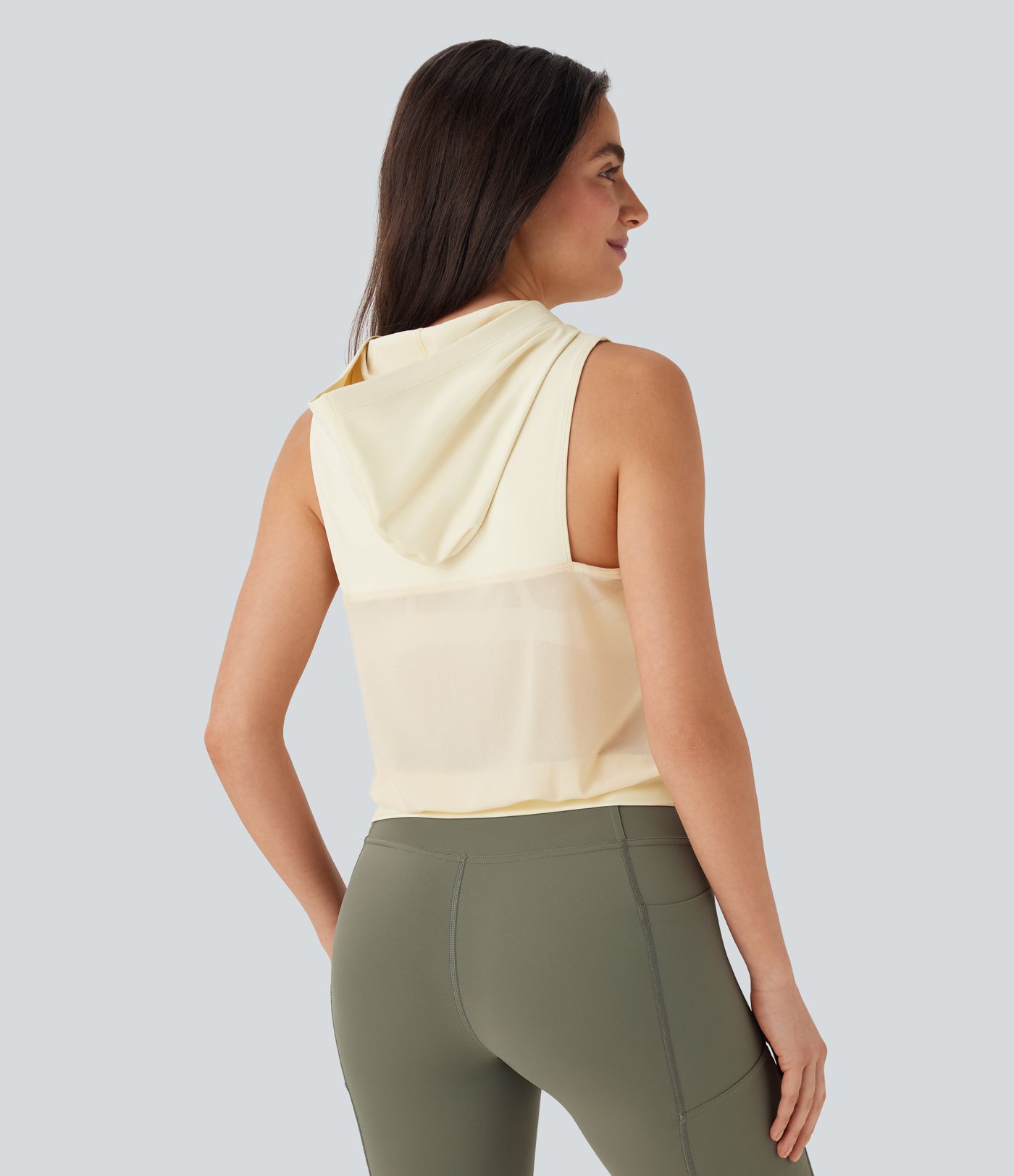 SoftlyZero™ Plush Hooded Contrast Mesh Yoga Tank Top