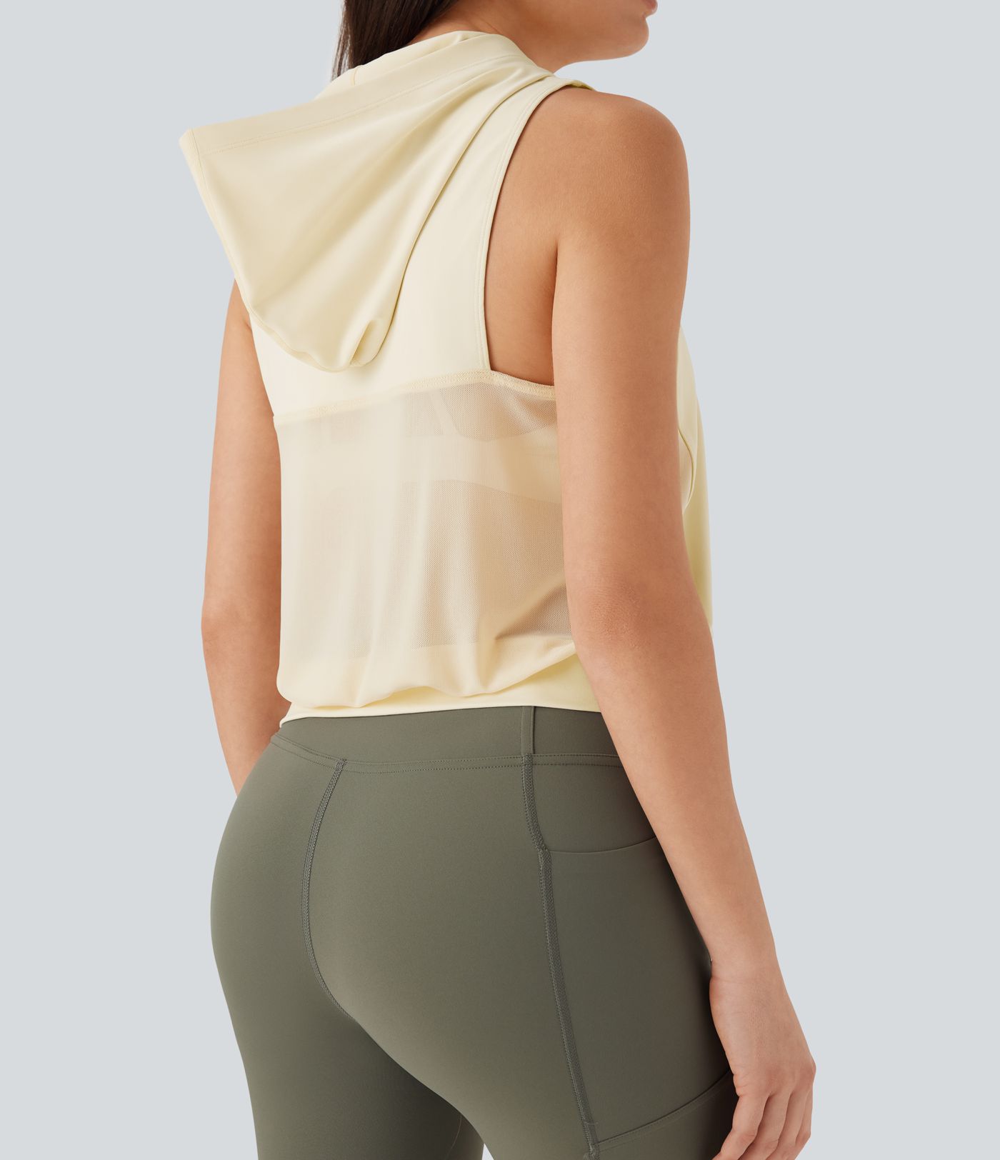 SoftlyZero™ Plush Hooded Contrast Mesh Yoga Tank Top