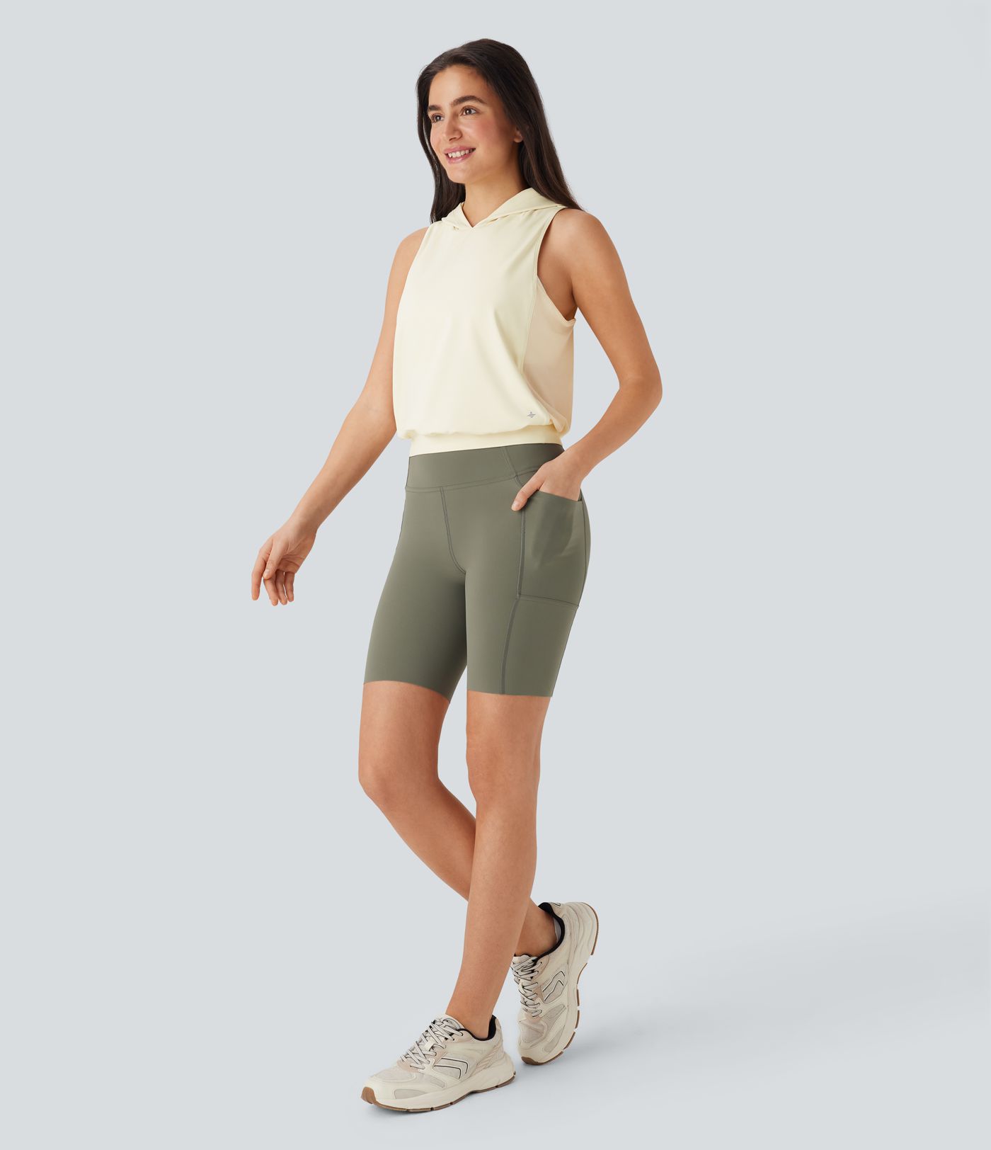 SoftlyZero™ Plush Hooded Contrast Mesh Yoga Tank Top