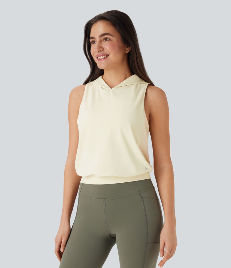 SoftlyZero™ Plush Hooded Contrast Mesh Yoga Tank Top