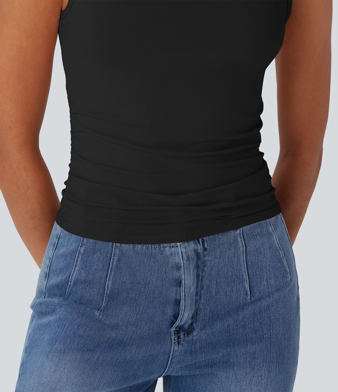Boat Neck Sleeveless Ruched Casual Top