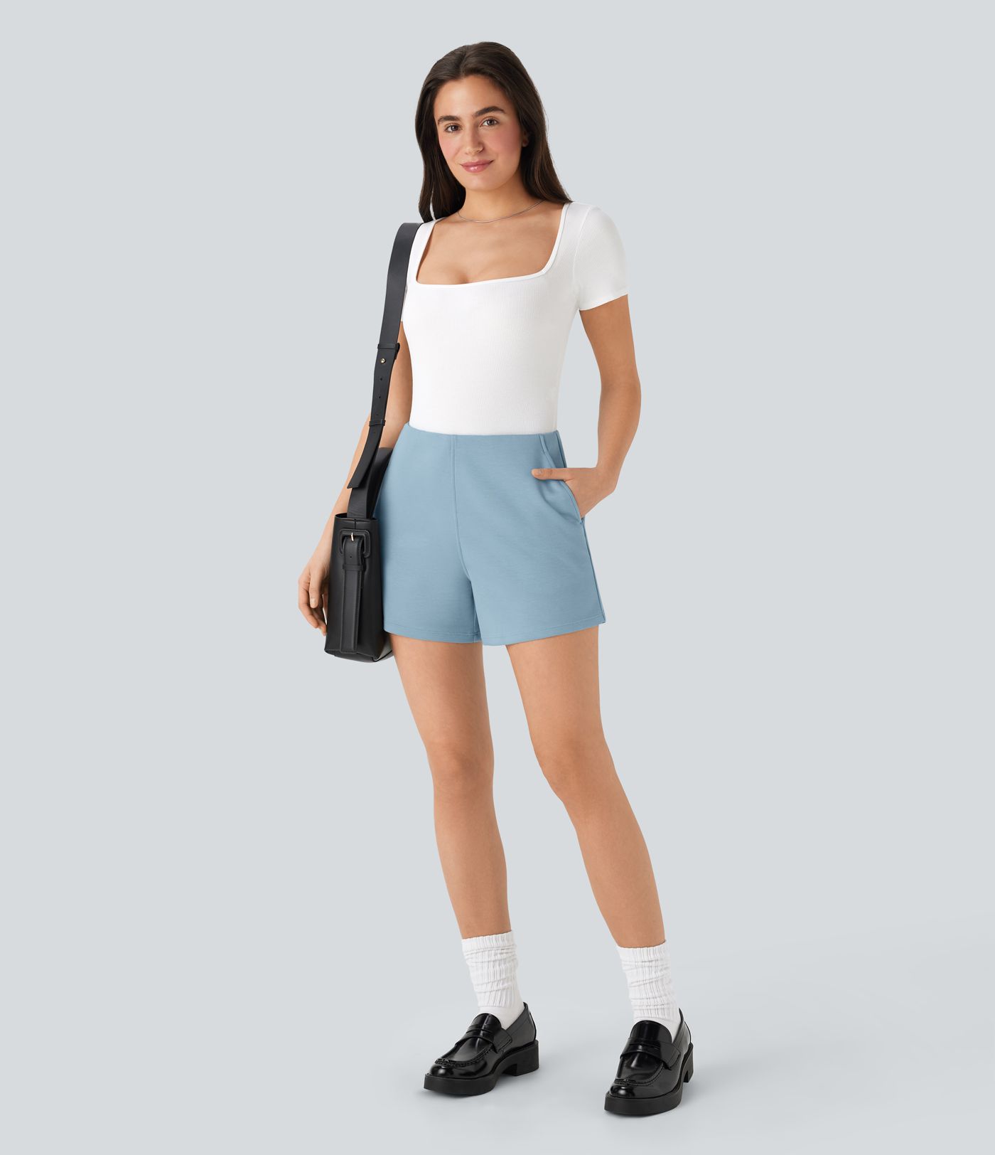 High Waisted Work Shorts with Side Pockets