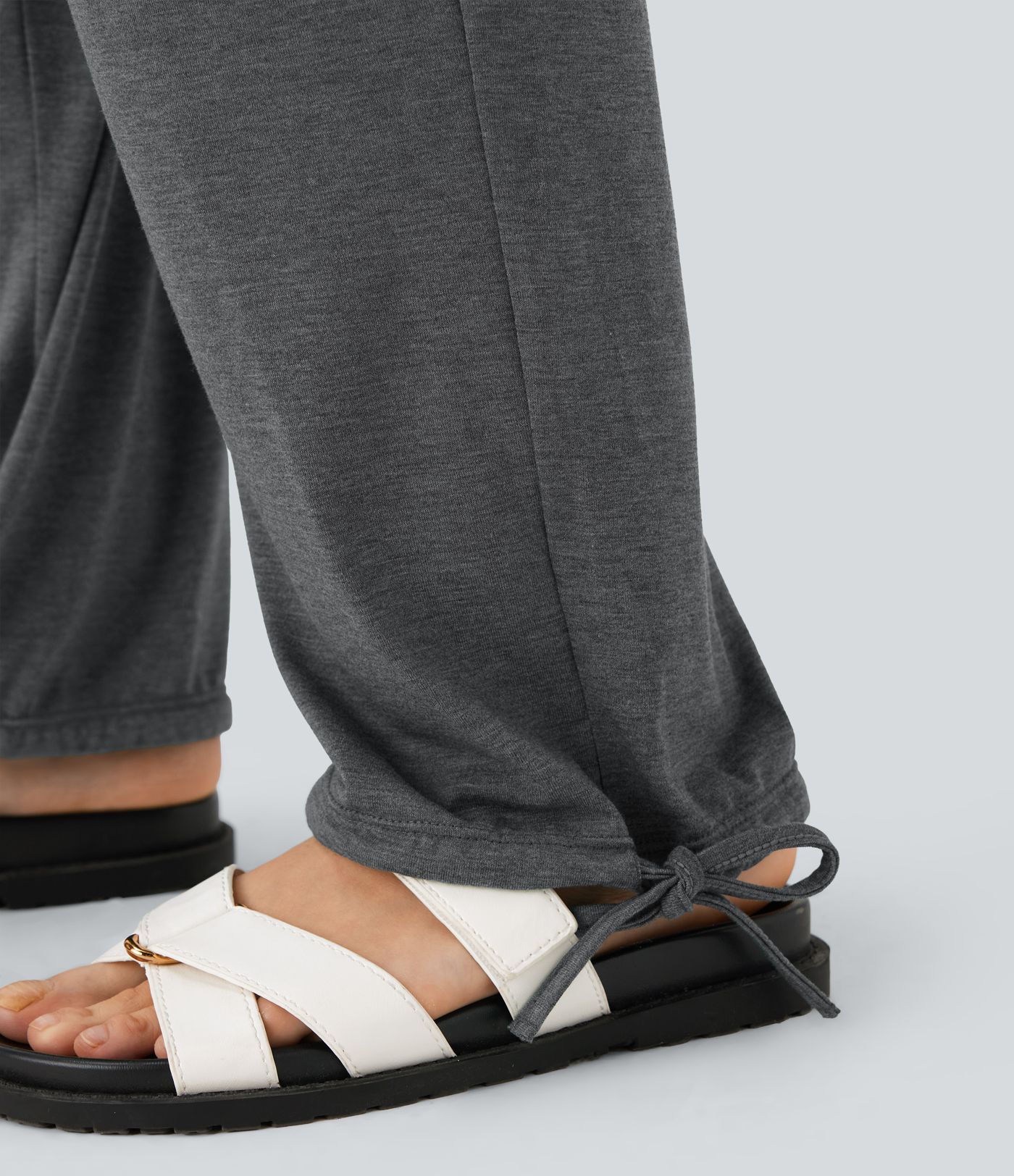 High Waisted Drawstring Hem Casual Joggers with Pockets