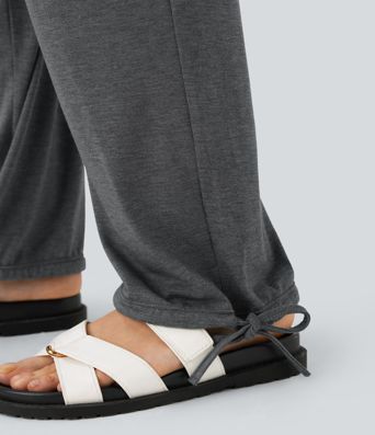 High Waisted Drawstring Hem Casual Joggers with Pockets