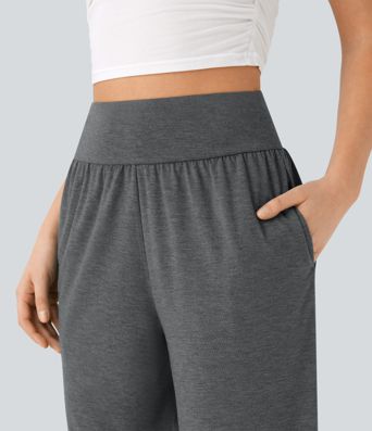 High Waisted Drawstring Hem Casual Joggers with Pockets