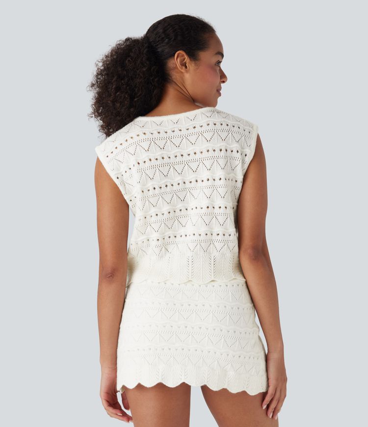 Gilet de Pull Décontracté Tricoté Ouvert à Ourlet Évanoui