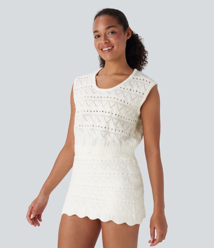 Gilet de Pull Décontracté Tricoté Ouvert à Ourlet Évanoui