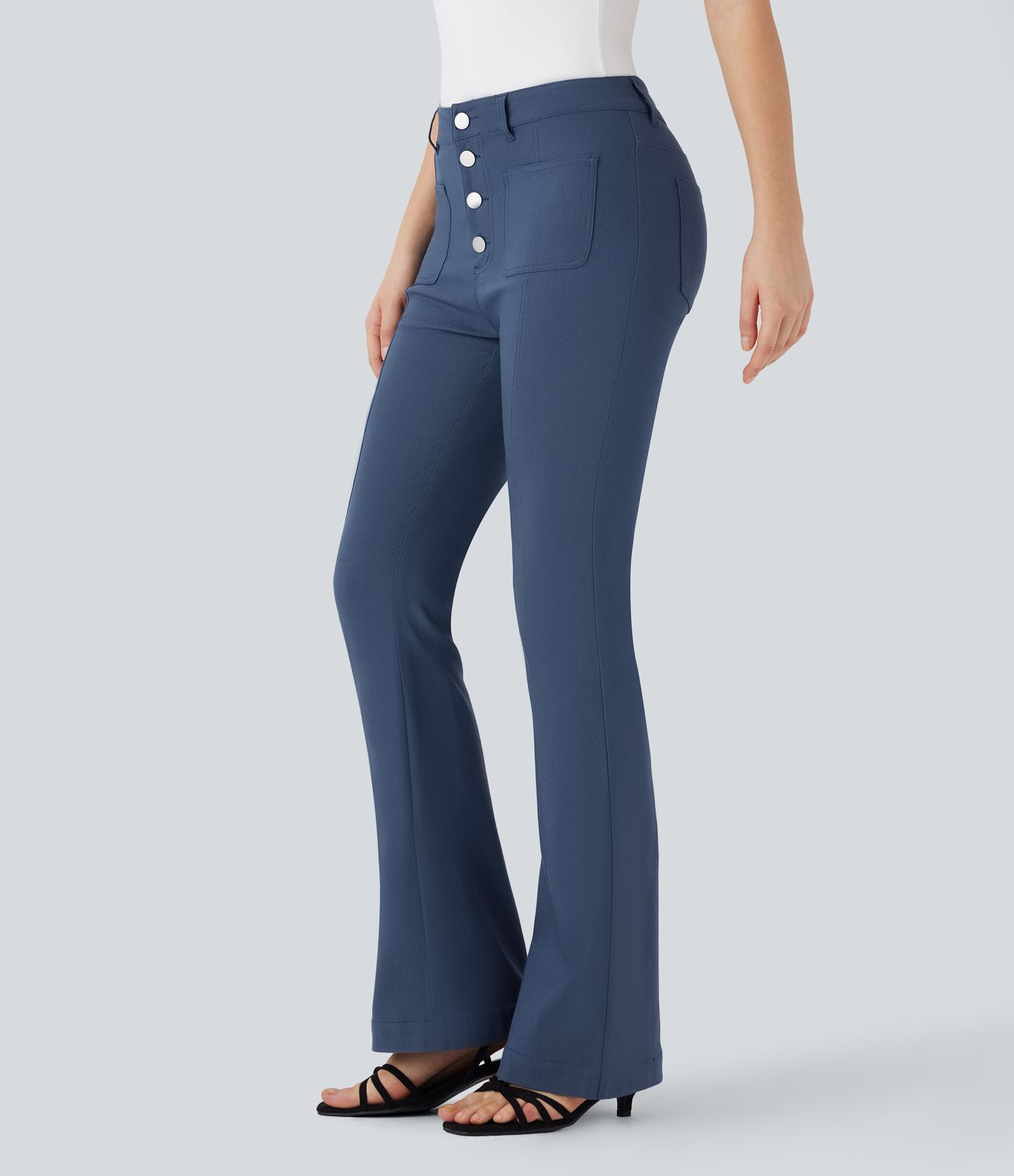 Mid Rise Denim Like Work Pants with Pockets