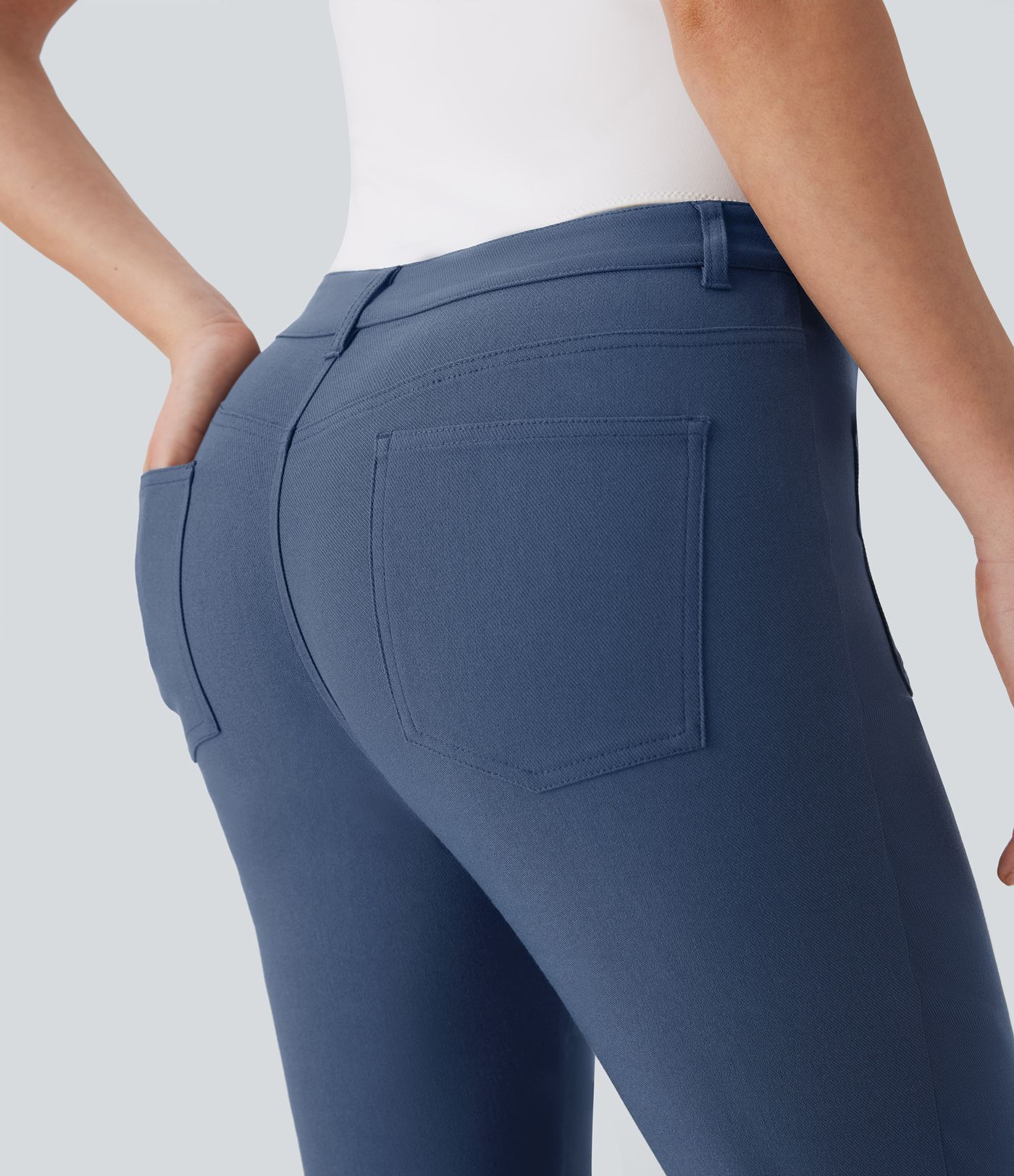 Mid Rise Denim Like Work Pants with Pockets