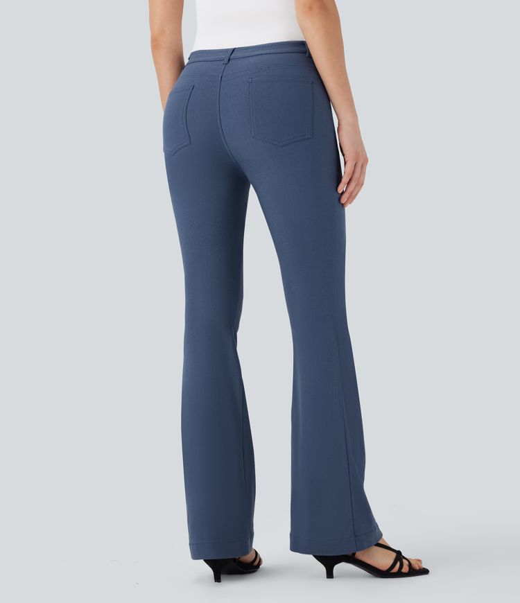 Mid Rise Denim Like Work Pants with Pockets