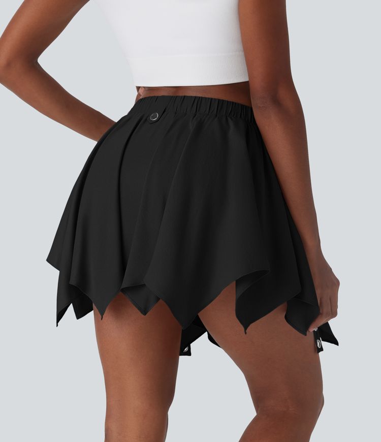 Mid Rise Belted Hanky Hem 2-in-1 Mini Casual Skirt with Pockets