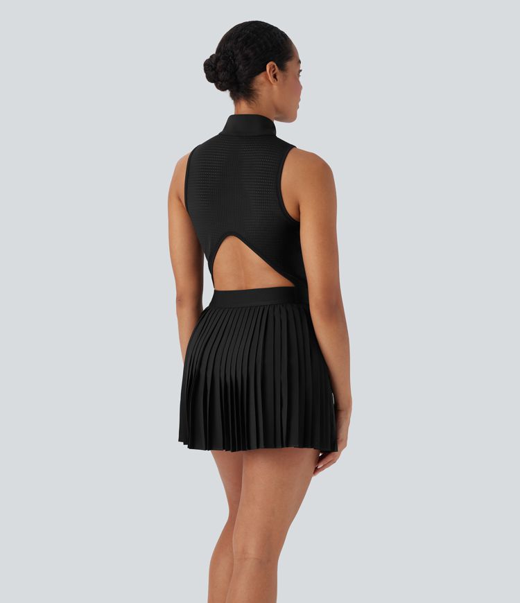 Breezeful™ Sleeveless Cut Out 2-in-1 Pleated Quick Dry Mini Tennis Active Dress with Pockets