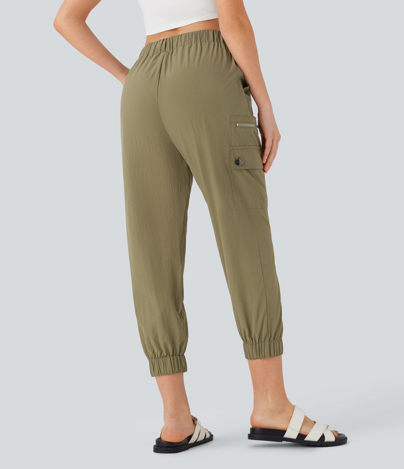 High Waisted Drawstring Casual Cargo Joggers with Pockets