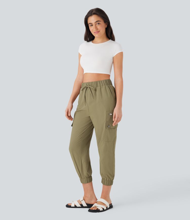 High Waisted Drawstring Casual Cargo Joggers with Pockets