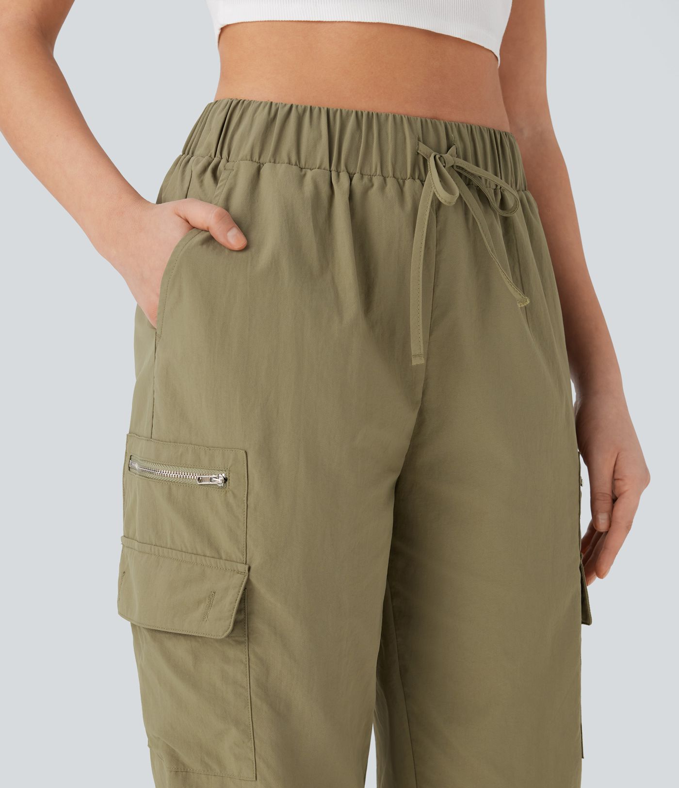 High Waisted Drawstring Casual Cargo Joggers with Pockets