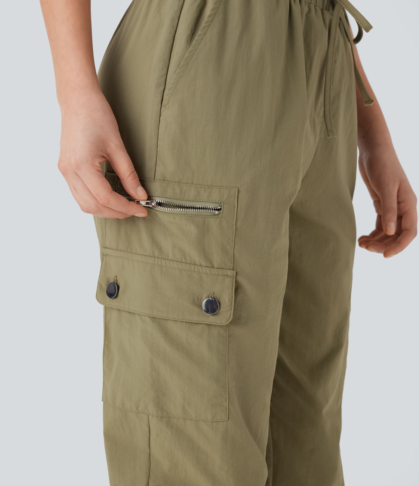 High Waisted Drawstring Casual Cargo Joggers with Pockets