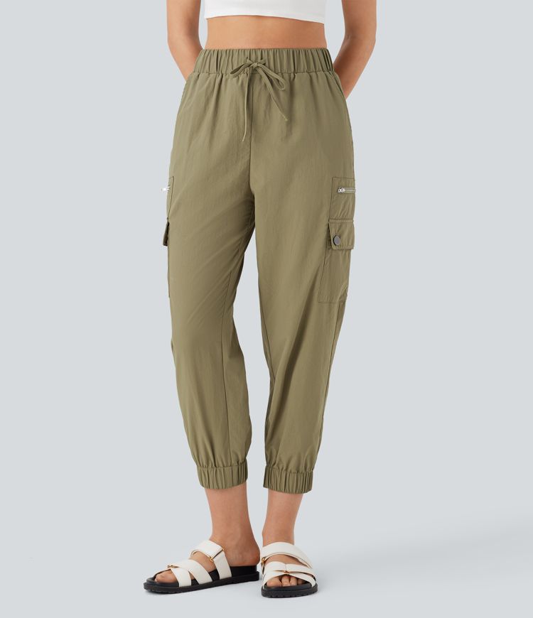 High Waisted Drawstring Casual Cargo Joggers with Pockets