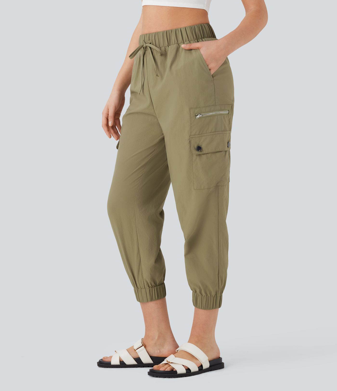 High Waisted Drawstring Casual Cargo Joggers with Pockets