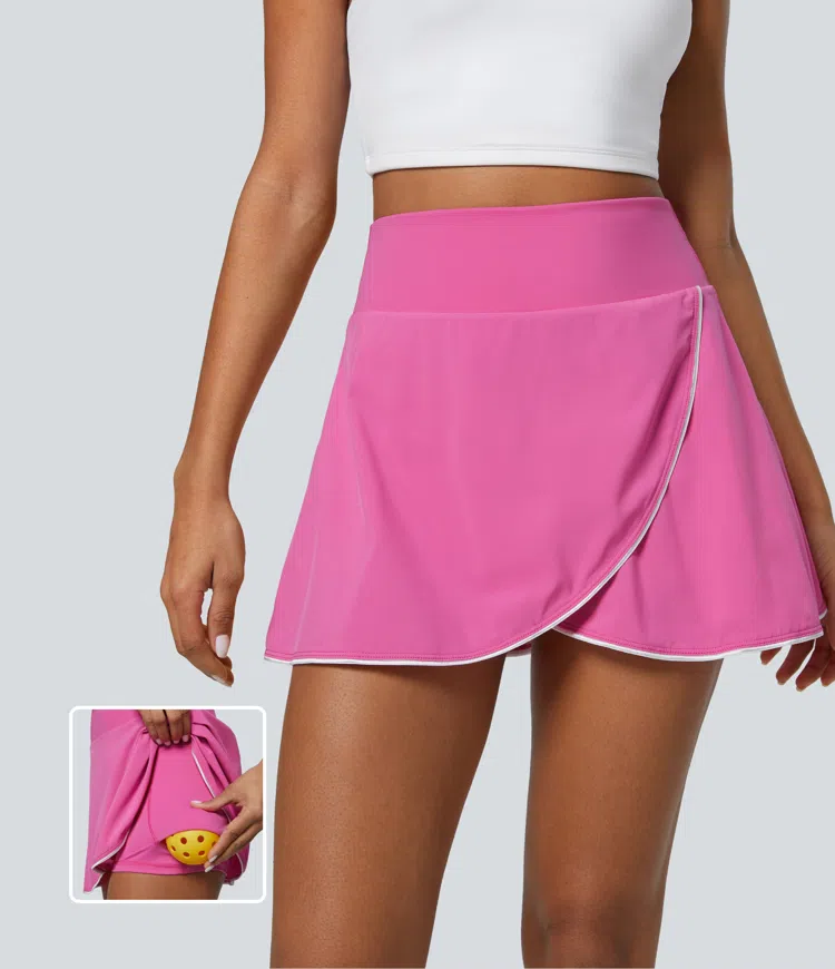 Breezeful™ High Waist Color Blocking Contrast Binding Wrapping 2-in-1 Side Pocket Mini Quick Dry Pickleball Skirt