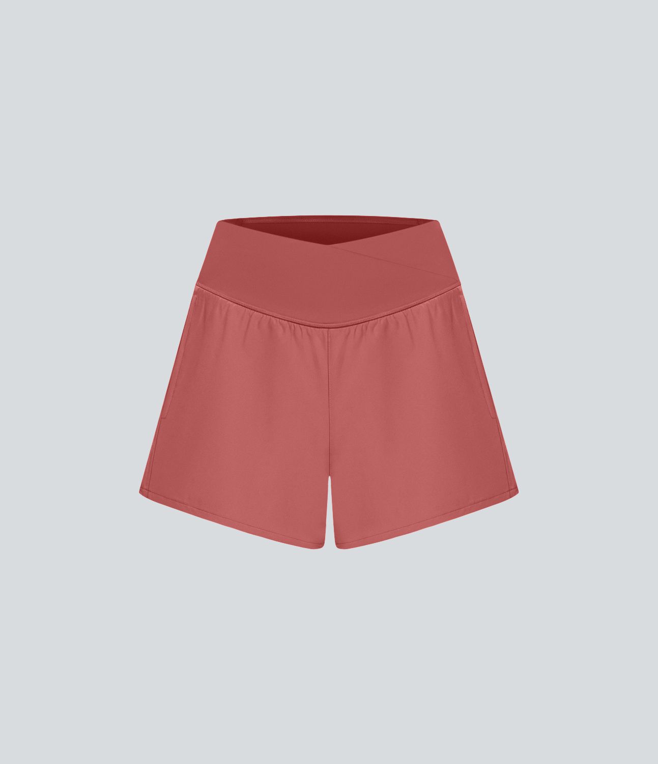 Breezeful™ 2-in-1 Crossover-Yoga-Shorts mit hohem Bund und Seitentaschen - schnelltrocknend, 10,2 cm