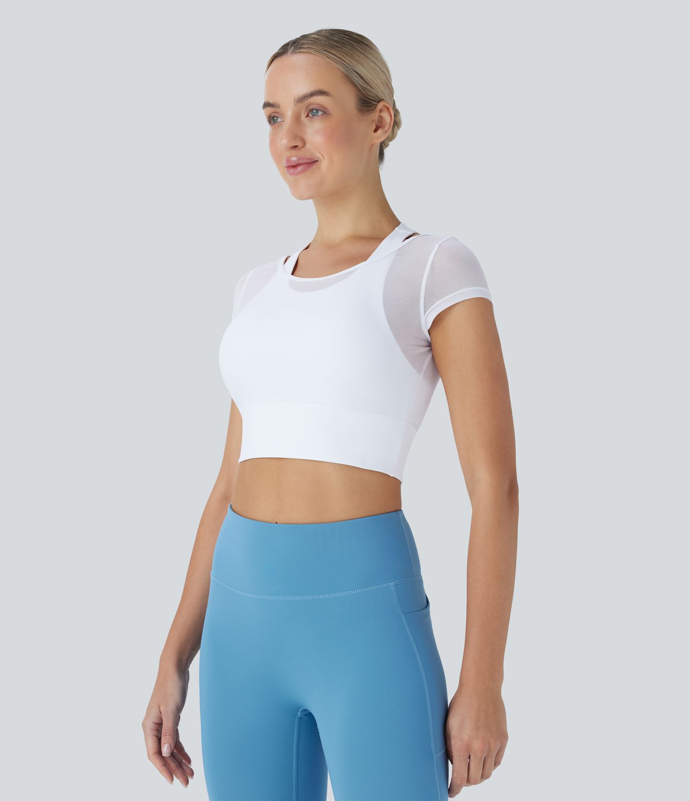 Top deportivo de yoga 2 en 1 con espalda nadadora y tejido en contraste