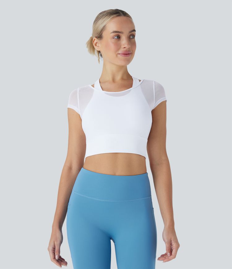 Contrast Mesh Racerback 2-in-1 Cropped Yoga Sports Top