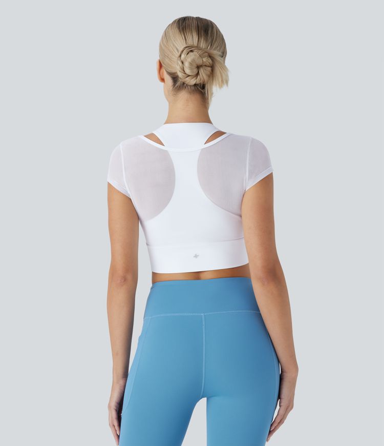 Contrast Mesh Racerback 2-in-1 Cropped Yoga Sports Top
