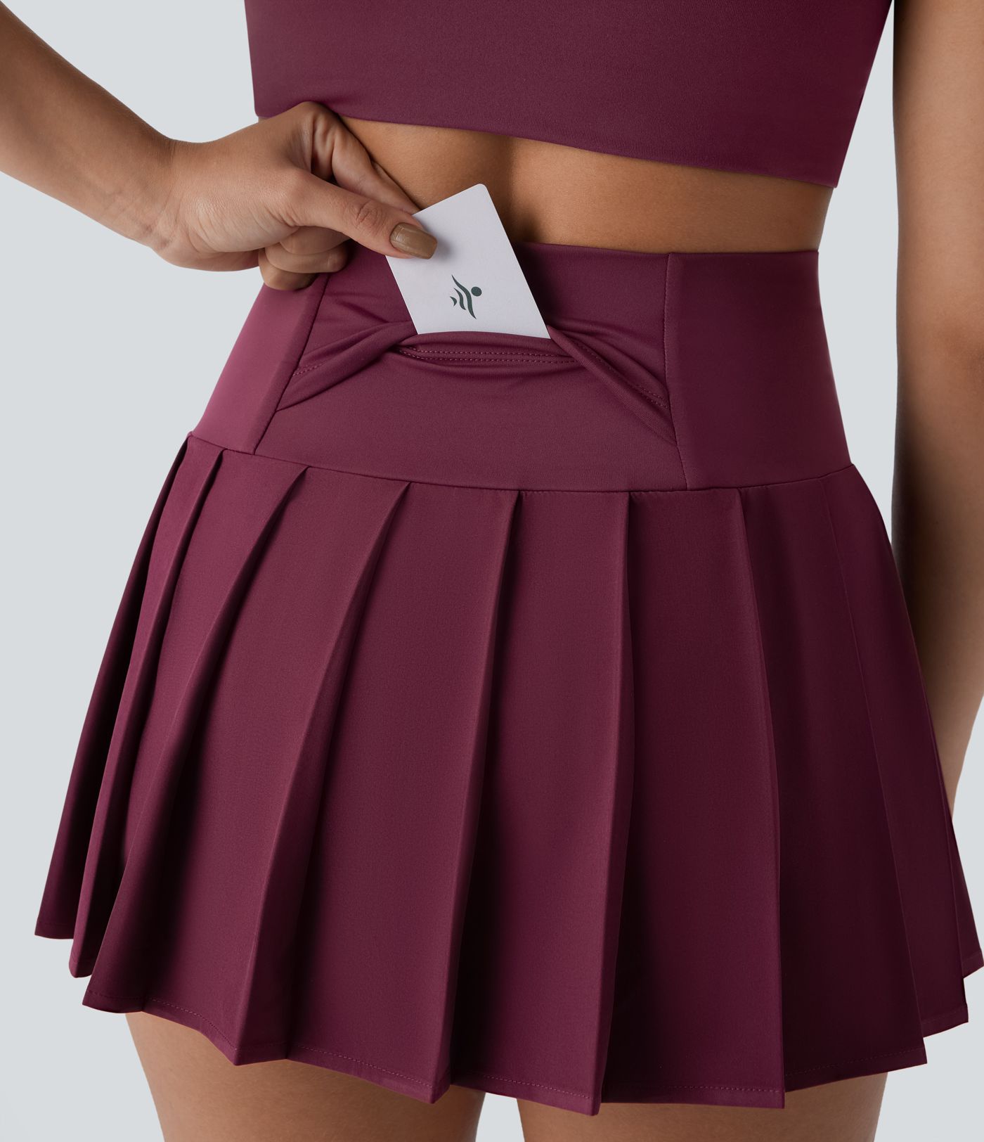 Breezeful™ High Waisted Pleated 2-in-1 Side & Back Pocket Asymmetric Hem Quick Dry Mini Dance Skirt
