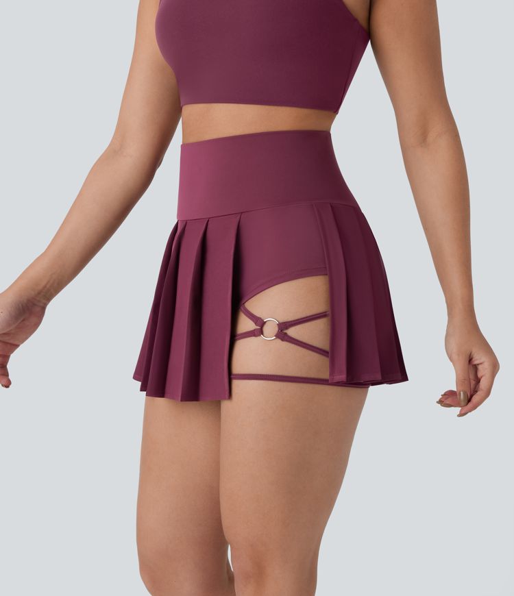 Breezeful™ High Waisted Pleated 2-in-1 Side & Back Pocket Asymmetric Hem Quick Dry Mini Dance Skirt