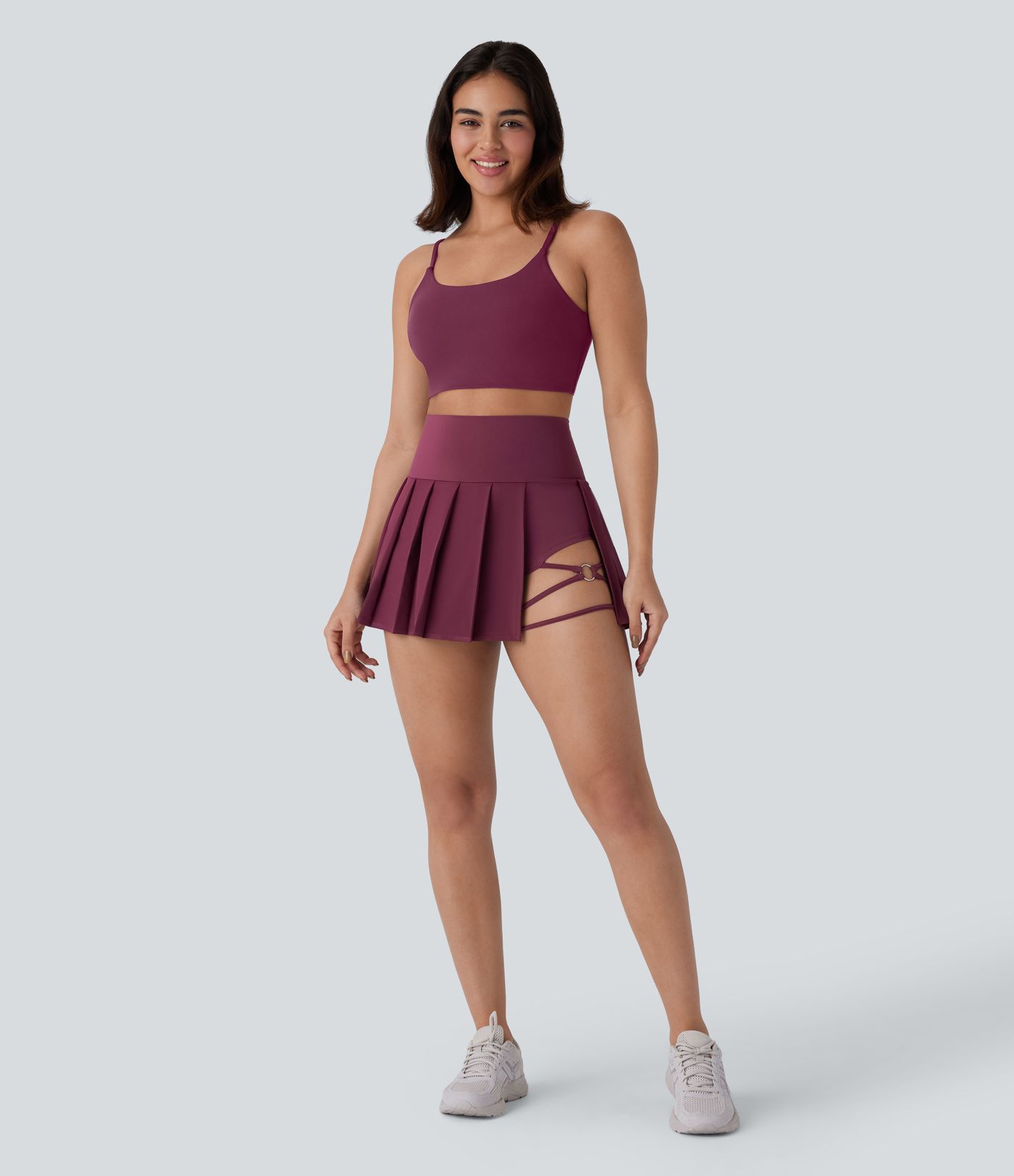 Breezeful™ High Waisted Pleated 2-in-1 Side & Back Pocket Asymmetric Hem Quick Dry Mini Dance Skirt