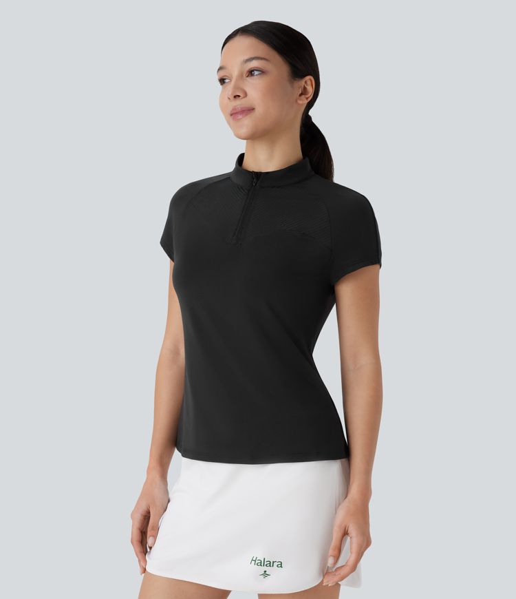 Stand Collar Zipper Contrast Mesh Quick Dry Golf Sports Top