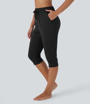 High Waisted Drawstring Pocket Dance Pedal Pusher Joggers