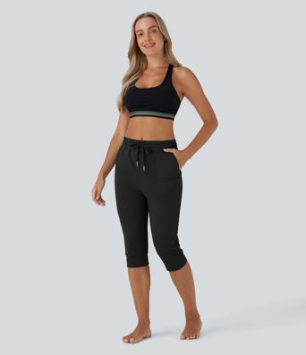 High Waisted Drawstring Pocket Dance Pedal Pusher Joggers