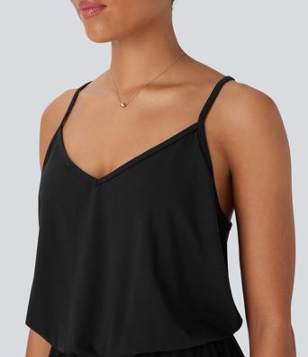 Adjustable Strap Wide Leg Resort Jumpsuit with Pockets