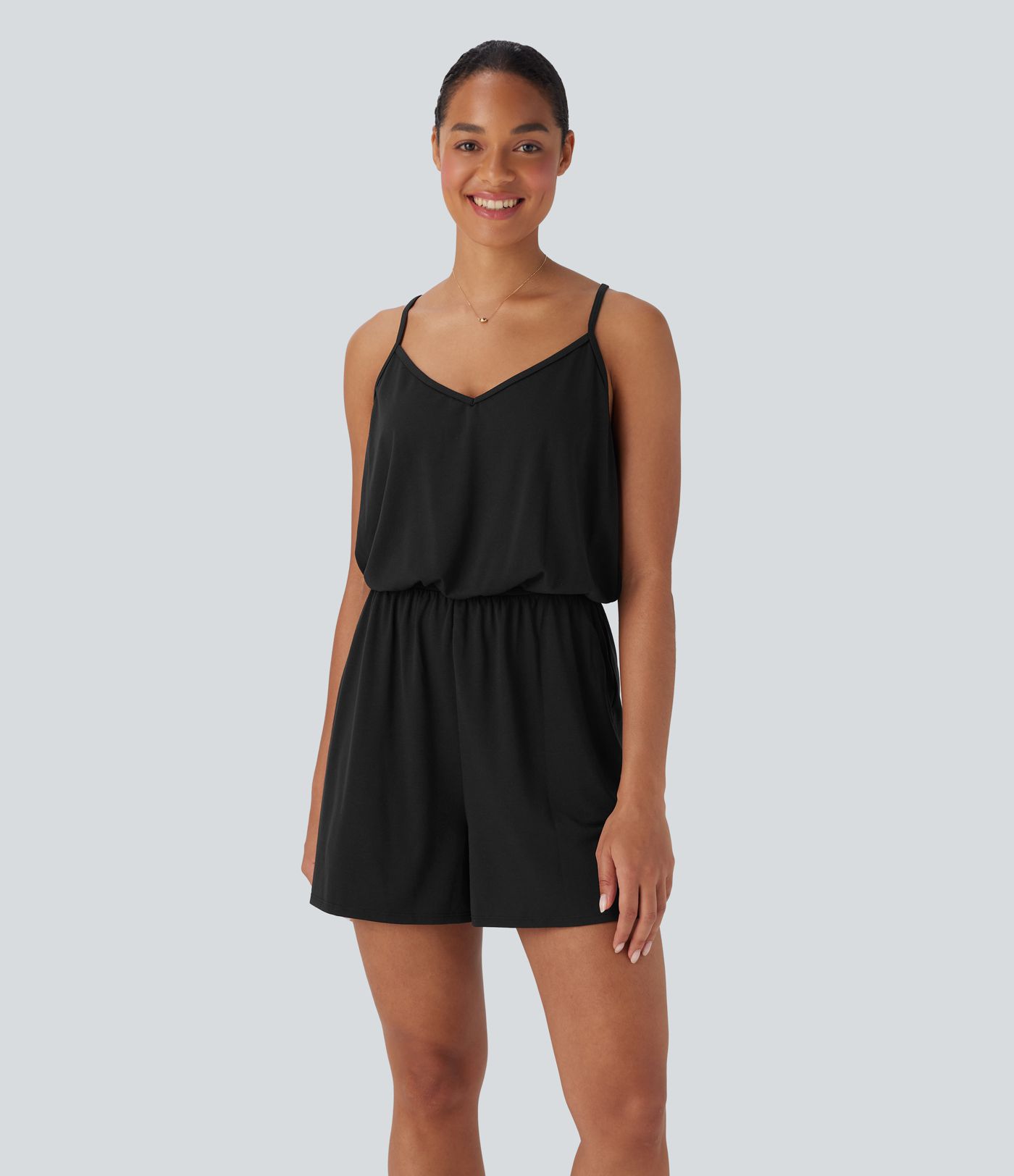 Adjustable Strap Wide Leg Resort Jumpsuit with Pockets