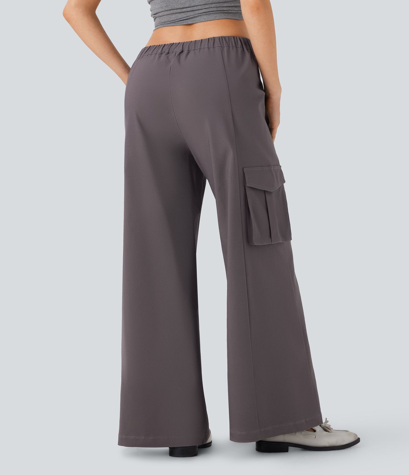 Low Rise Wide Leg Casual Cargo Trousers with Multiple Pockets
