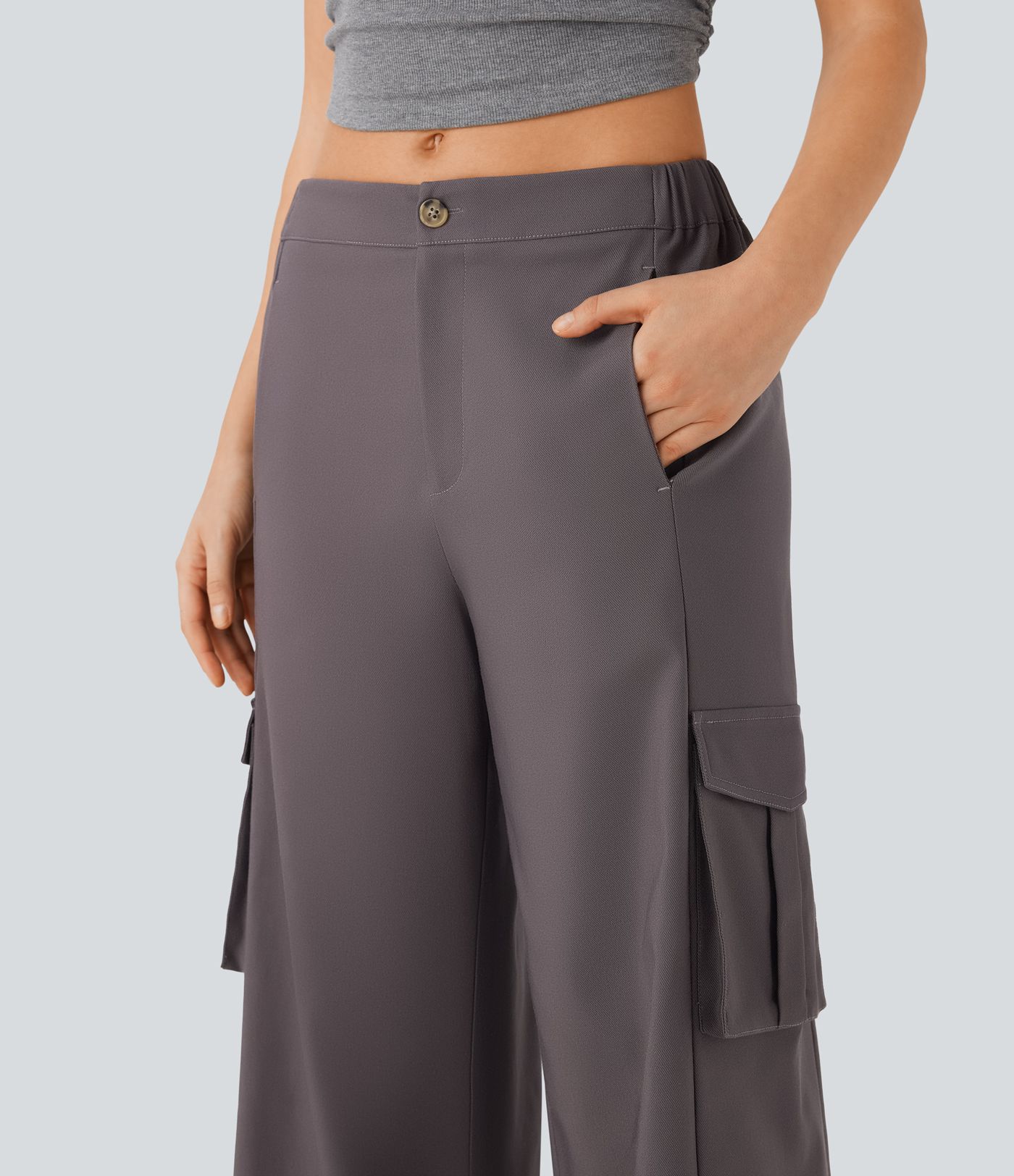 Low Rise Wide Leg Casual Cargo Trousers with Multiple Pockets