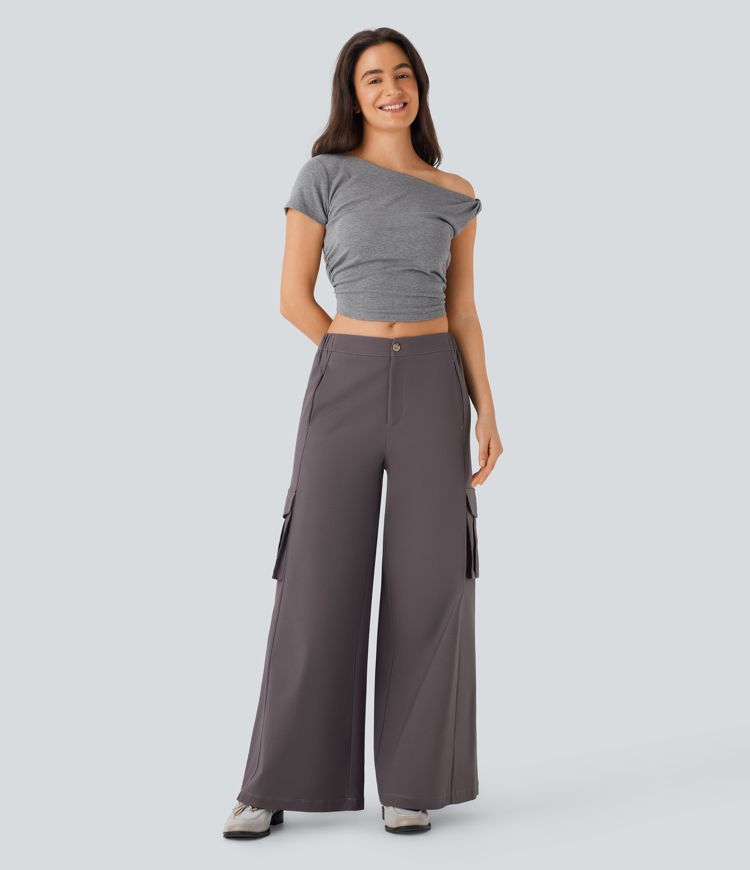 Low Rise Wide Leg Casual Cargo Pants with Pockets