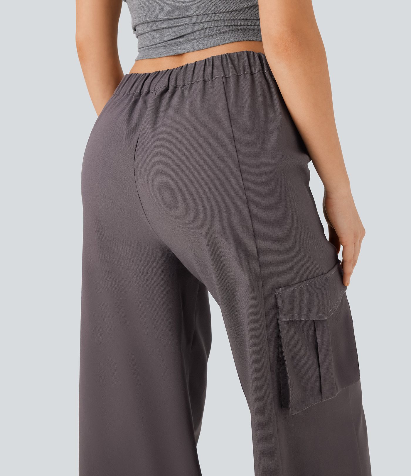 Low Rise Wide Leg Casual Cargo Trousers with Multiple Pockets