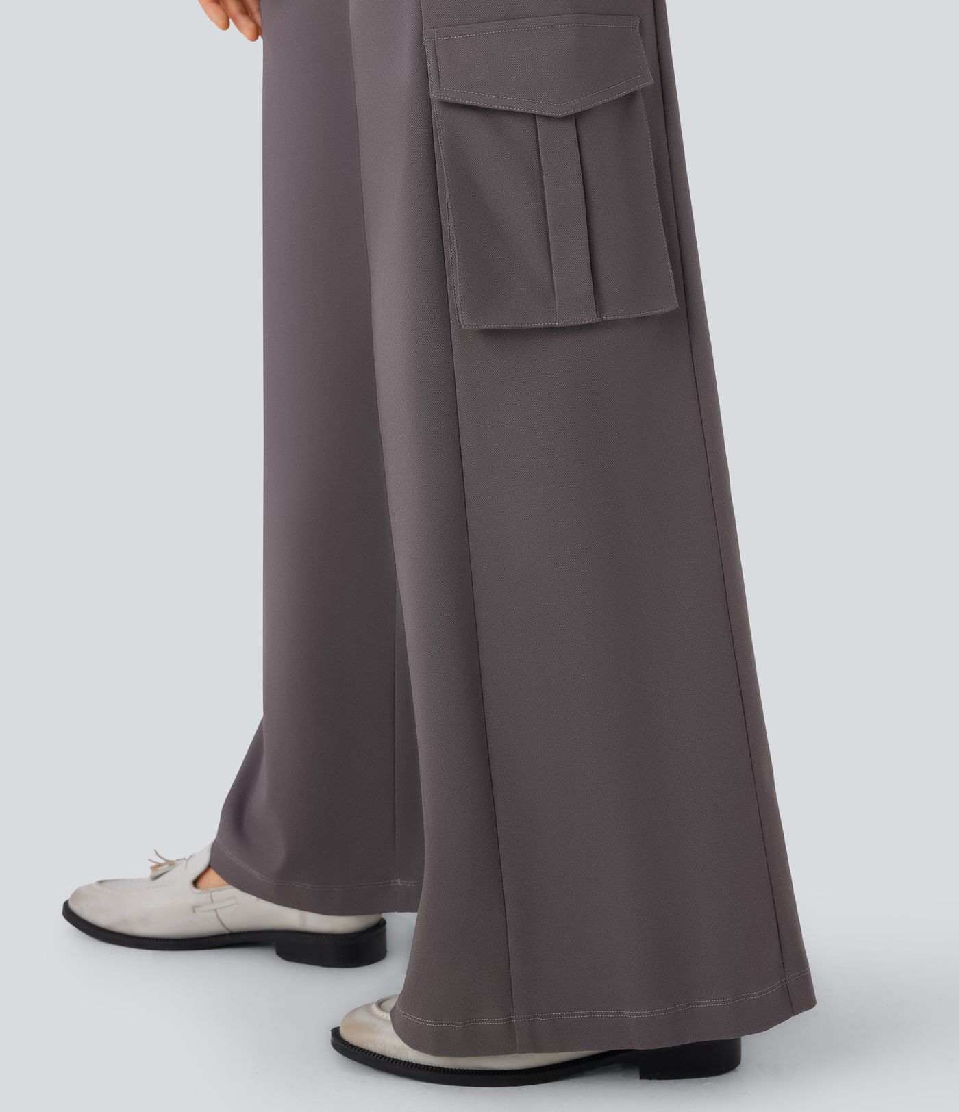 Low Rise Wide Leg Casual Cargo Trousers with Multiple Pockets