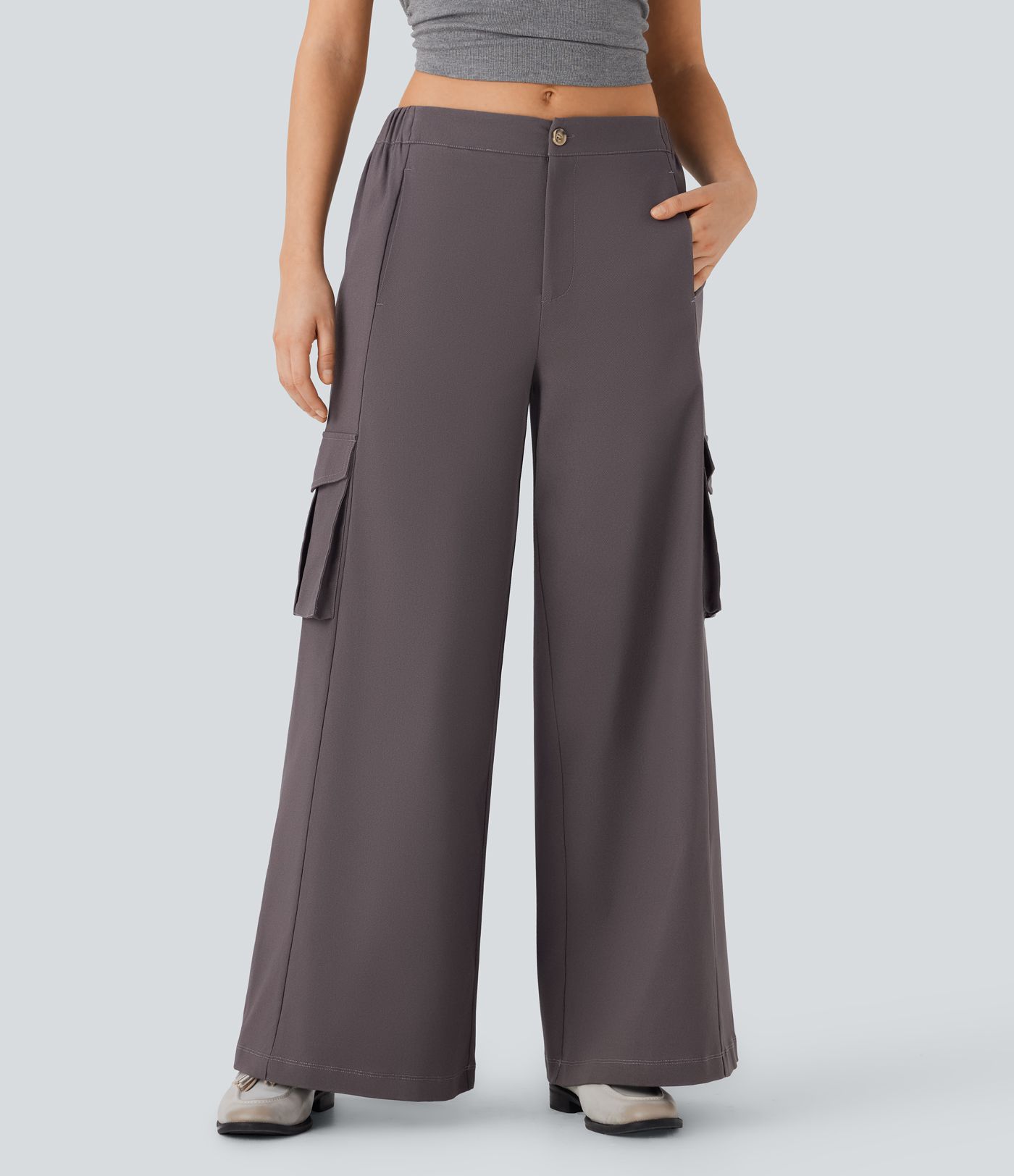 Low Rise Wide Leg Casual Cargo Trousers with Multiple Pockets