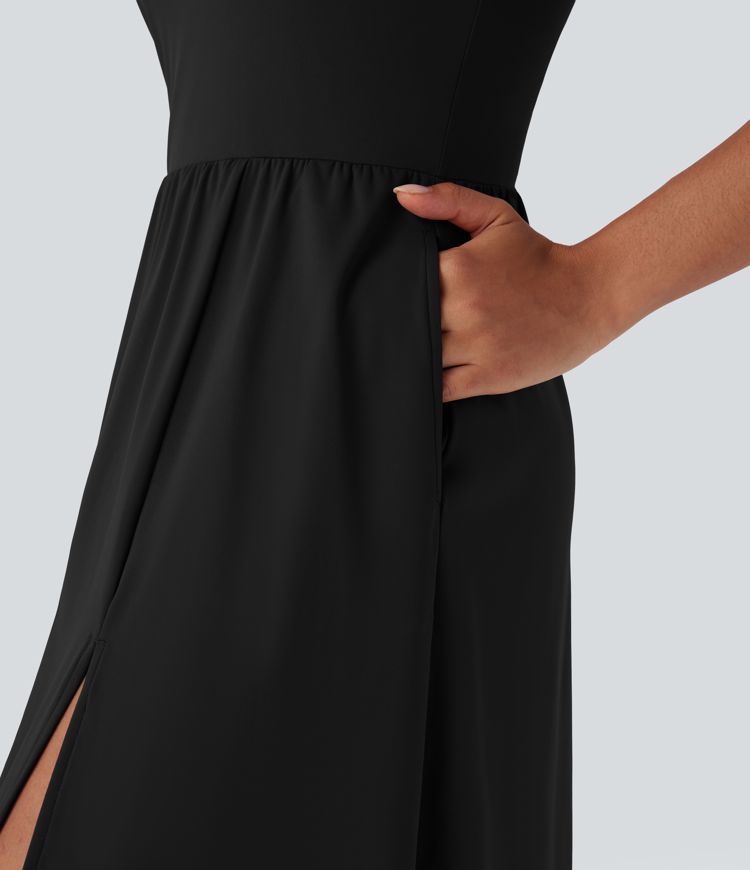 SoftlyZero™ Airy Racerback Cool Touch Casual Slip Dress with Pockets D-F Cups