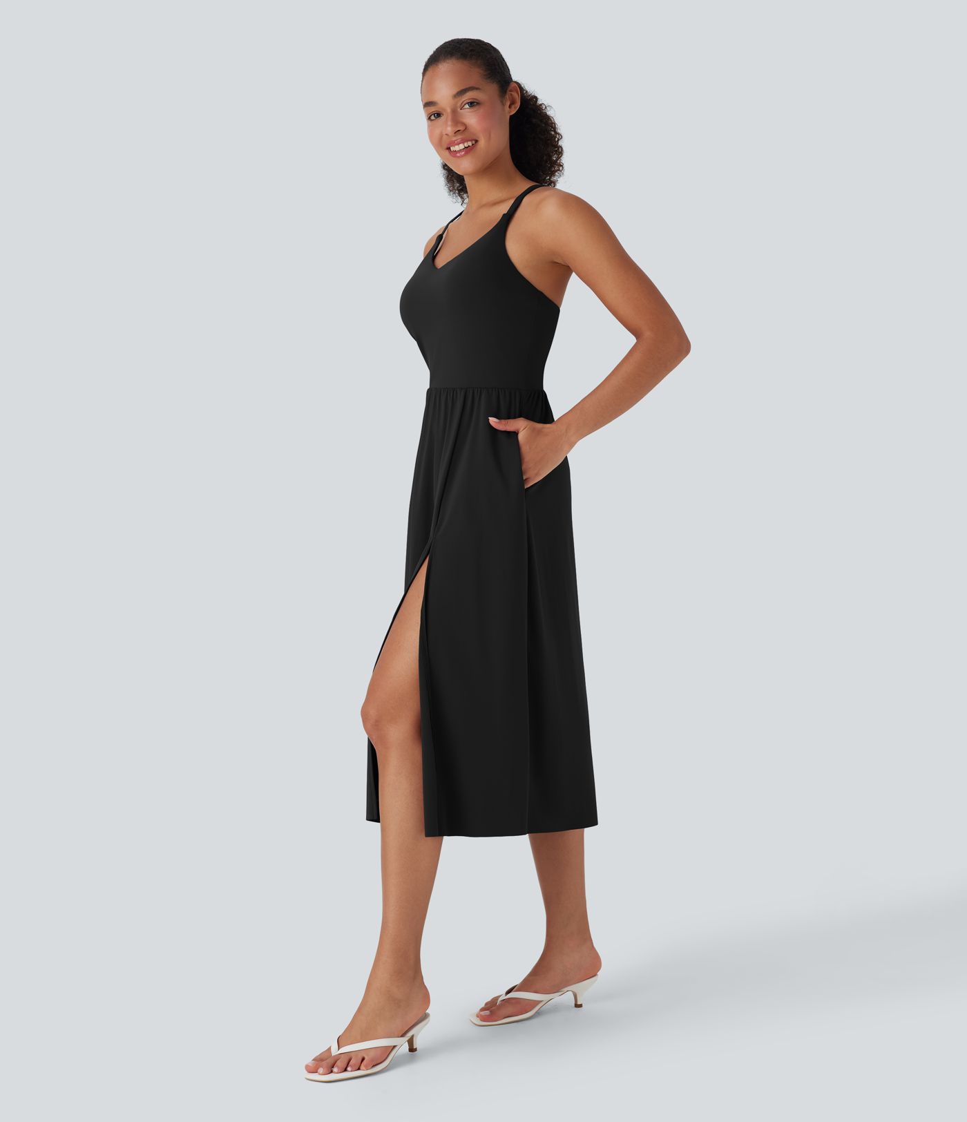 SoftlyZero™ Airy Racerback Cool Touch Casual Slip Dress with Pockets D-F Cups